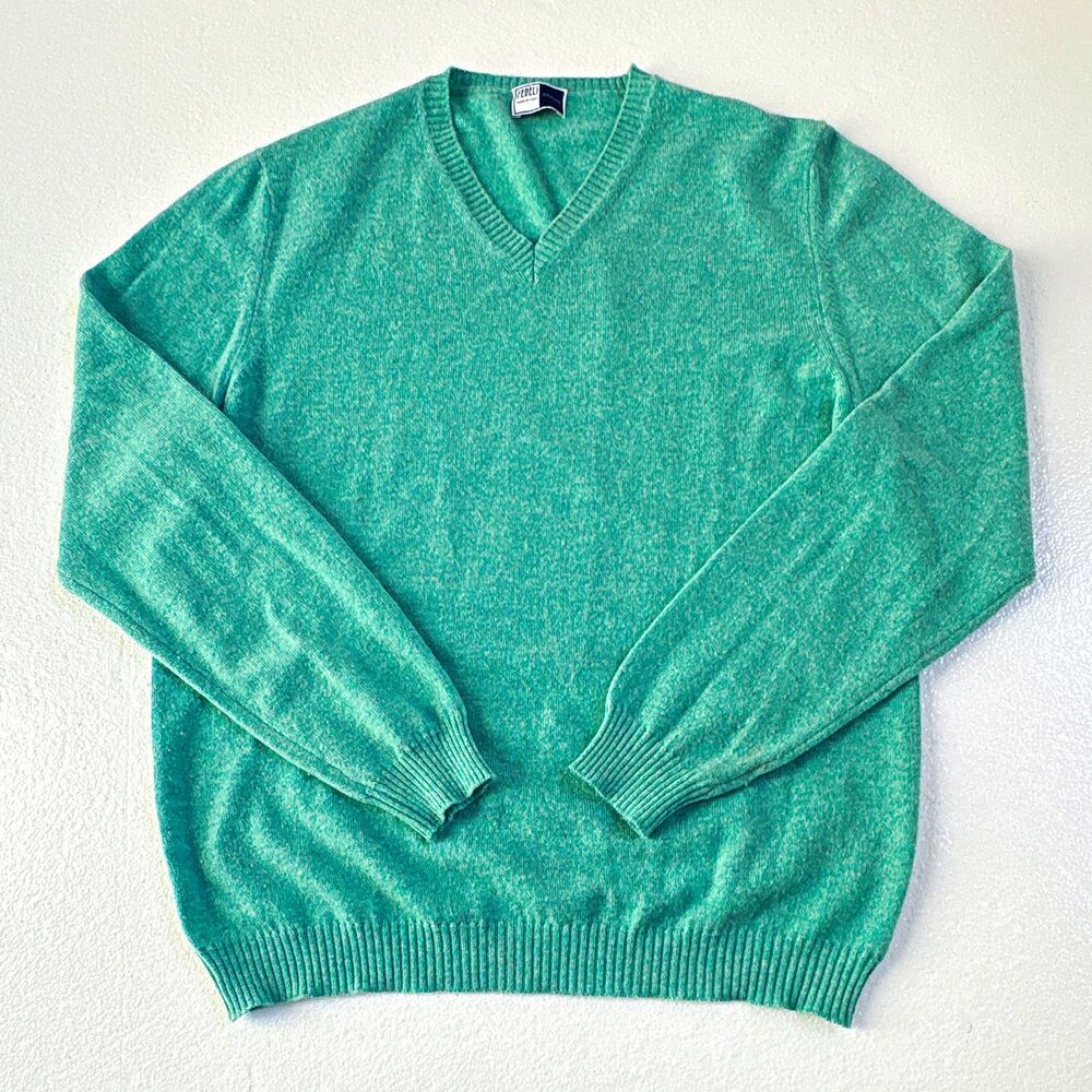 Fedeli 100% Cashmere Green V-Neck Pullover LS Sweater Mens Size 52 Italy